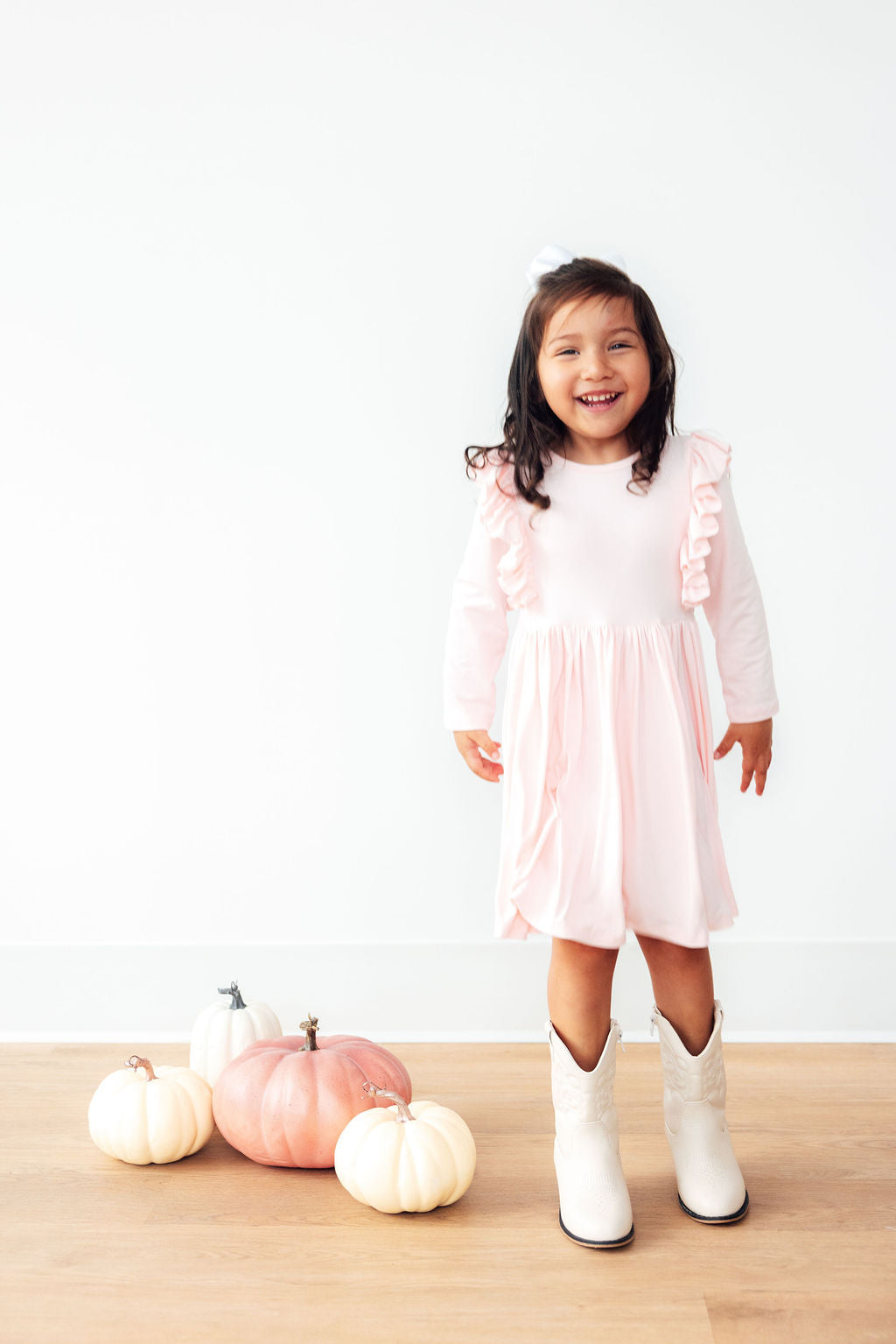 Petal Pink L/S Ruffle Twirl Dress - Aaria Tees Aaria Tees