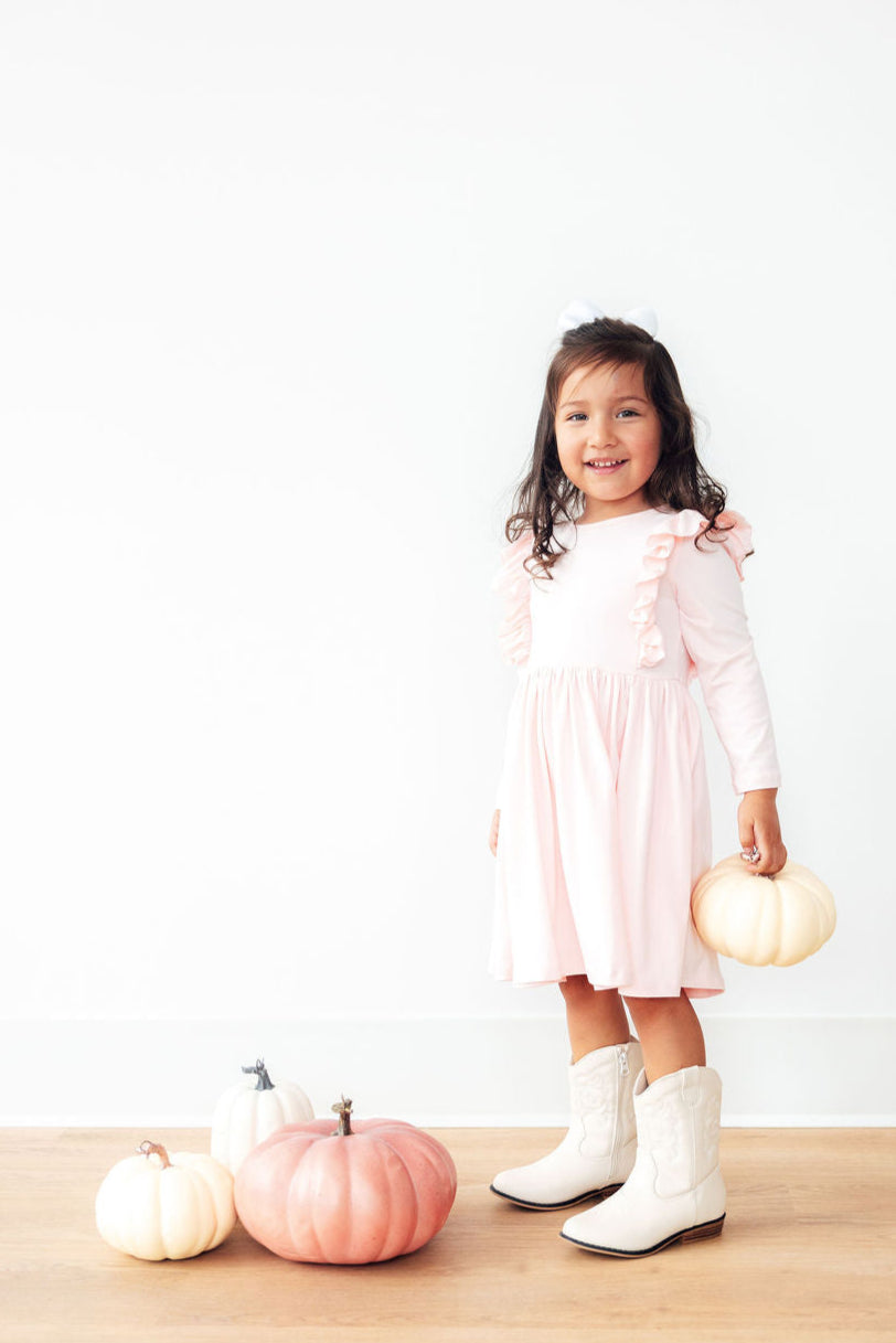 Petal Pink L/S Ruffle Twirl Dress - Aaria Tees
