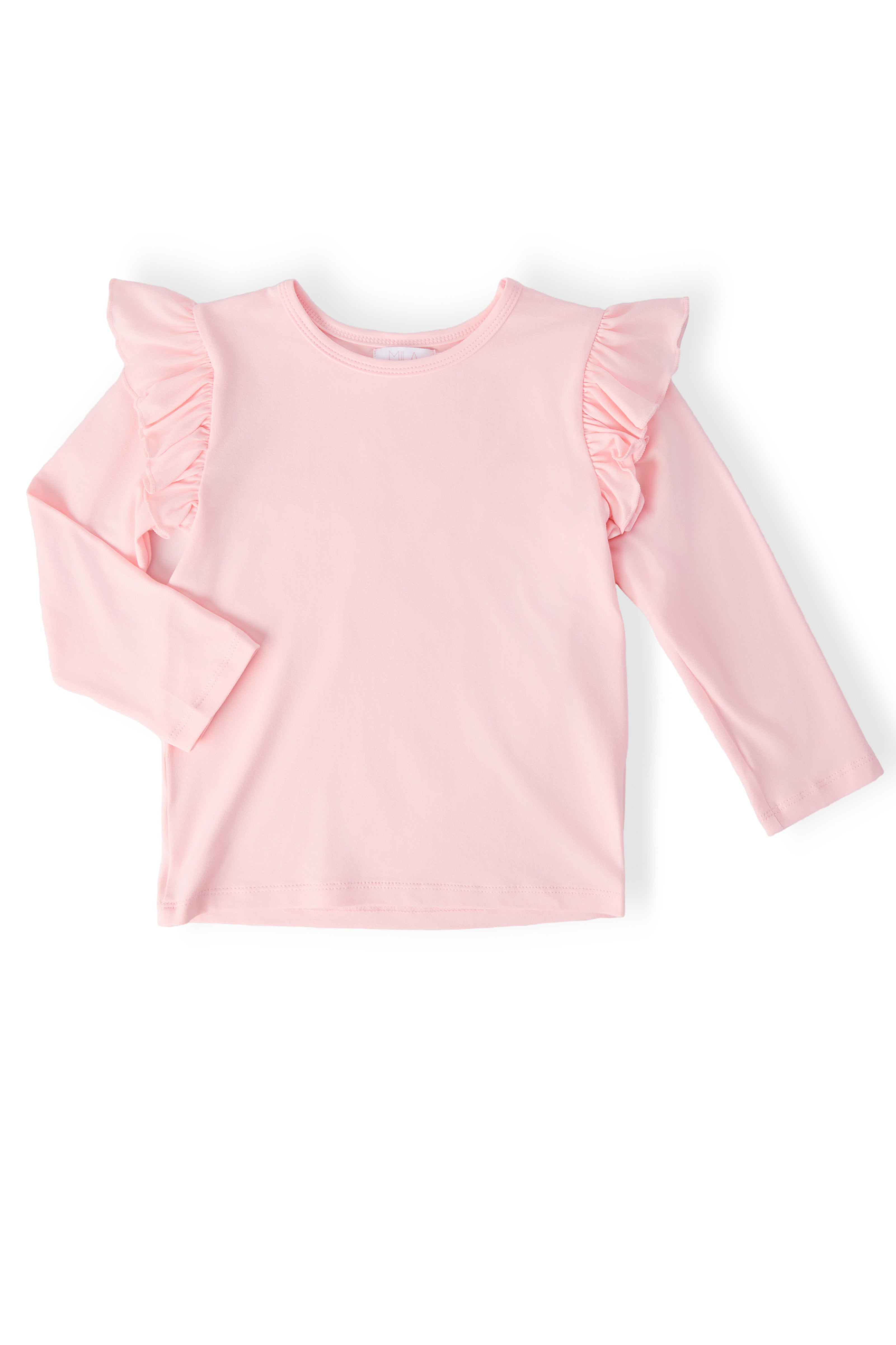 Petal Pink L/S Ruffle Tee - Aaria Tees Aaria Tees