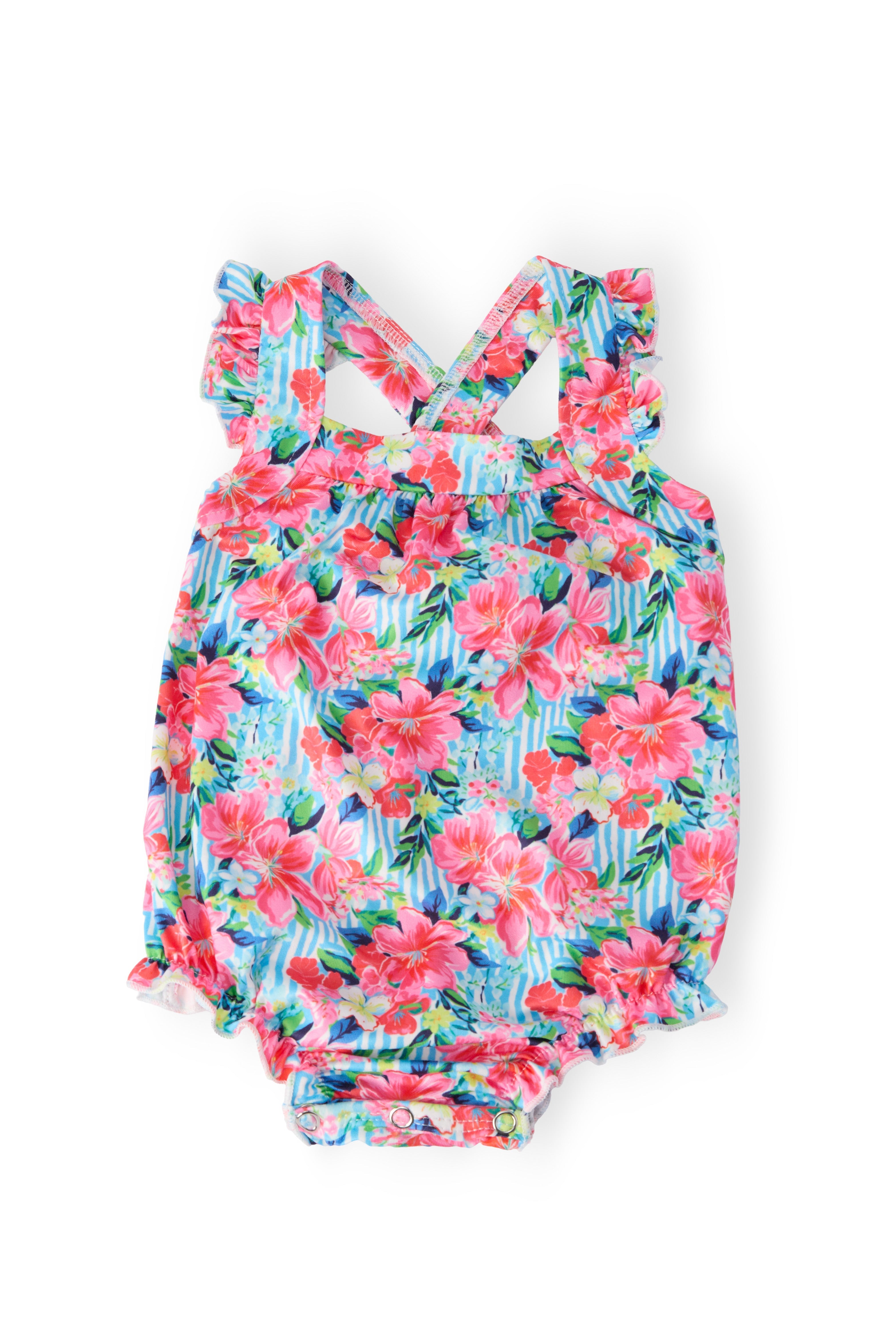 Petals in Paradise Ruffle Cross Back Romper - Aaria Tees Aaria Tees