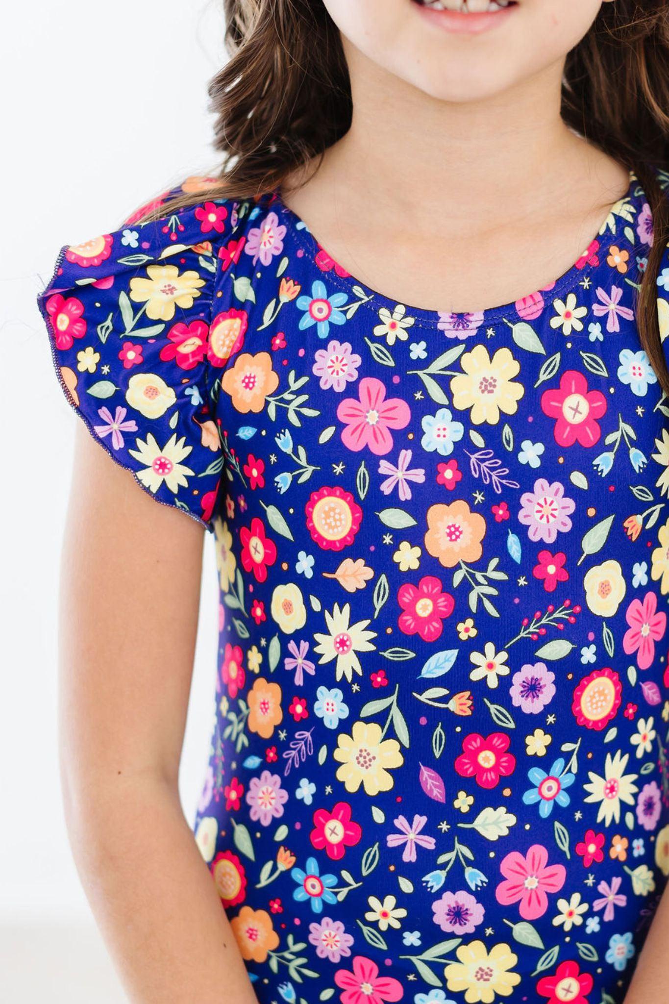 Pick a Posy S/S Flutter Sleeve Leotard - Aaria Tees Aaria Tees