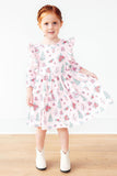 Pink Christmas 3/4 Sleeve Ruffle Twirl Dress - Aaria Tees Aaria Tees