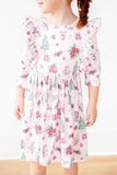 Pink Christmas 3/4 Sleeve Ruffle Twirl Dress - Aaria Tees Aaria Tees