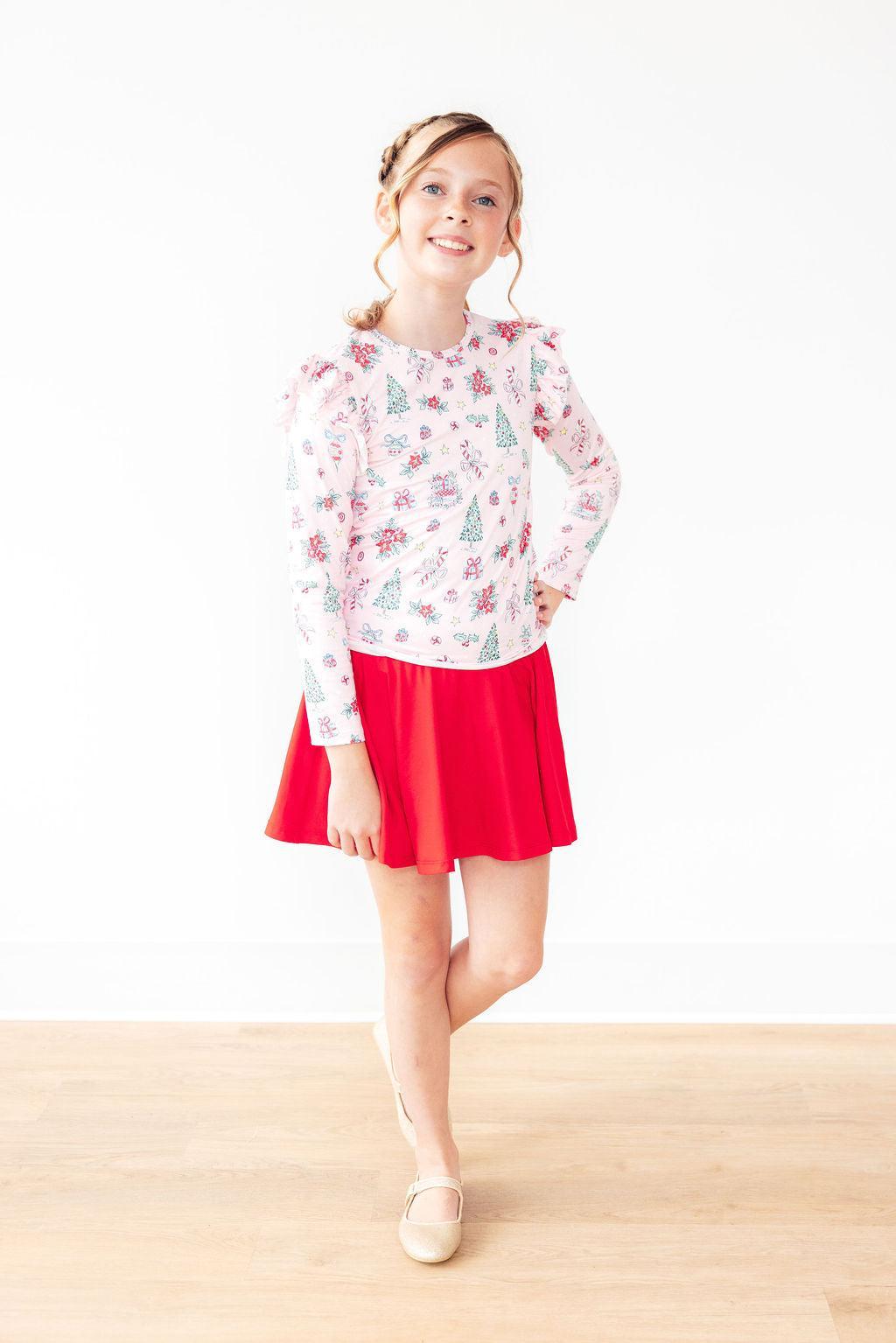 Pink Christmas L/S Ruffle Tee - Aaria Tees Aaria Tees