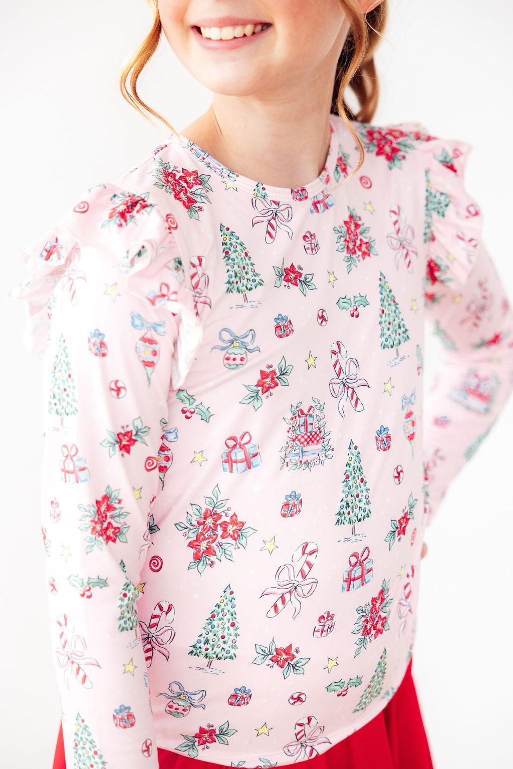 Pink Christmas L/S Ruffle Tee - Aaria Tees Aaria Tees