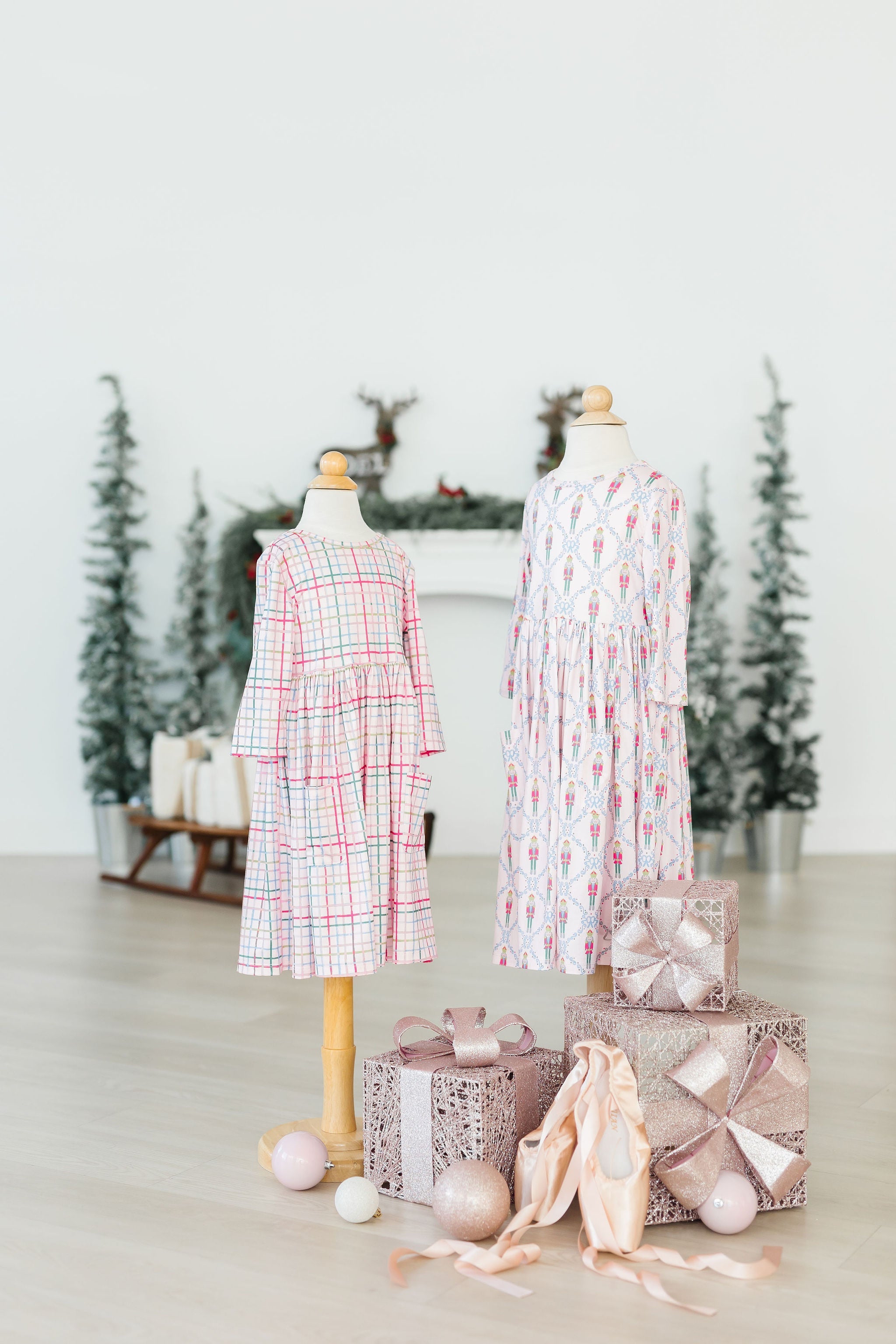 Pink Plaid 3/4 Sleeve Pocket Twirl Dress - Aaria Tees Aaria Tees