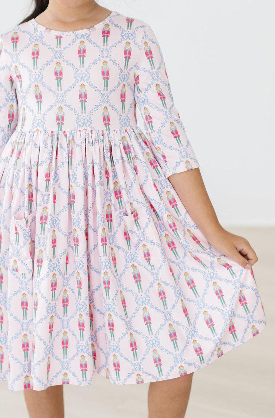 Pink Nutcracker 3/4 Sleeve Pocket Twirl Dress - Aaria Tees Aaria Tees