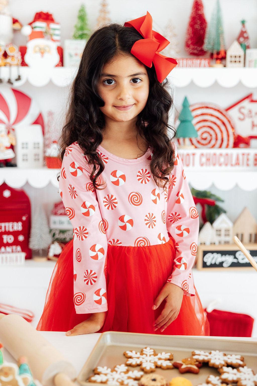 Pink Peppermint L/S Tutu Dress - Aaria Tees