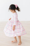 Pink Plaid 3/4 Sleeve Pocket Twirl Dress - Aaria Tees Aaria Tees