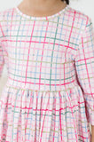 Pink Plaid 3/4 Sleeve Pocket Twirl Dress - Aaria Tees Aaria Tees