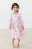 Pink Plaid 3/4 Sleeve Pocket Twirl Dress - Aaria Tees Aaria Tees