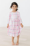 Pink Plaid 3/4 Sleeve Pocket Twirl Dress - Aaria Tees Aaria Tees
