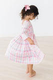 Pink Plaid 3/4 Sleeve Pocket Twirl Dress - Aaria Tees Aaria Tees