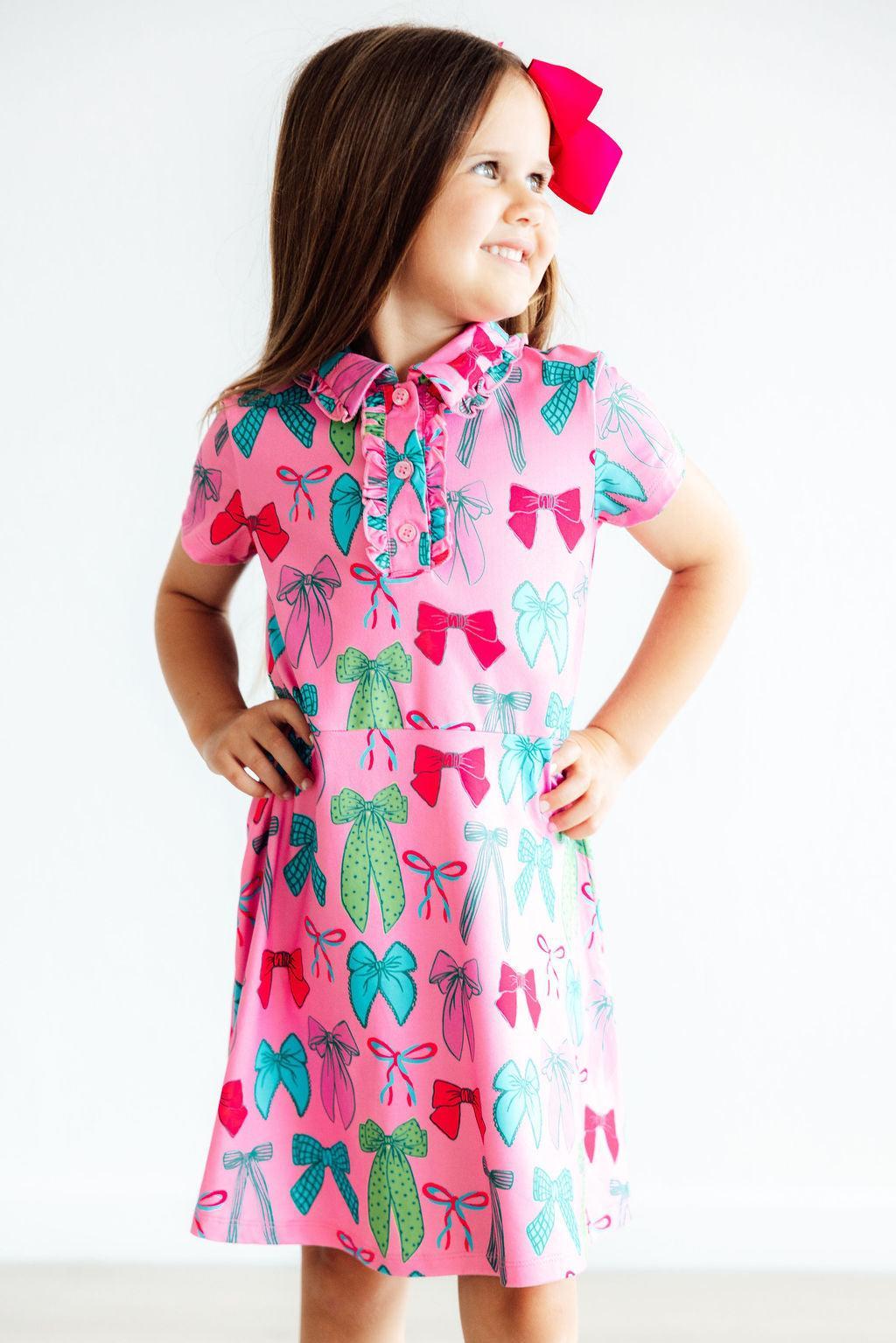 Pink Twirls & Ties S/S Polo Dress - Aaria Tees Aaria Tees