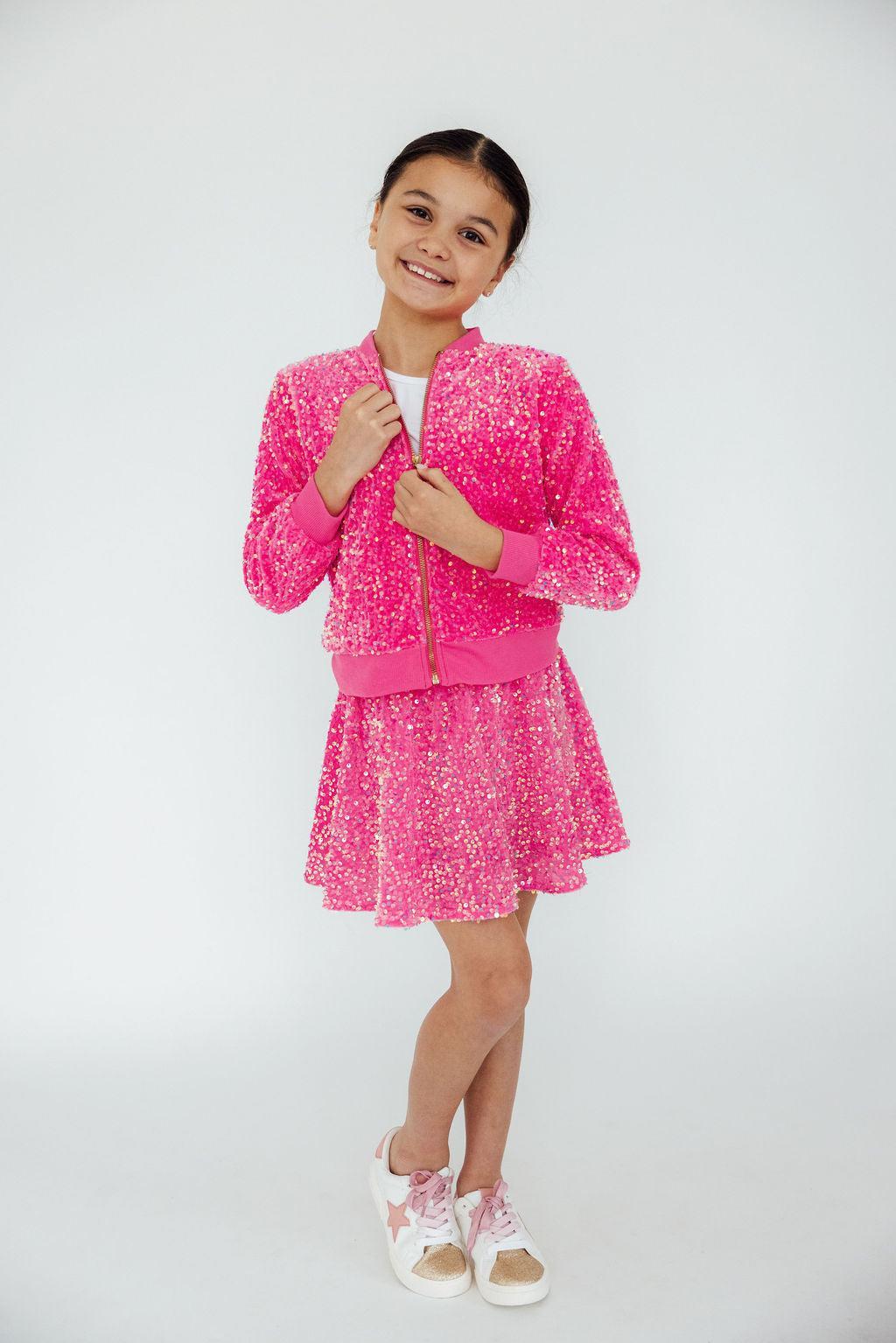 Pink Velvet Sequin Twirl Skort - Aaria Tees Aaria Tees