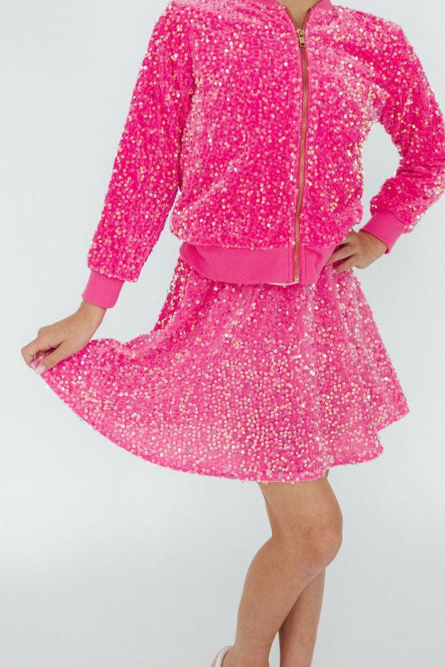 Pink Velvet Sequin Twirl Skort - Aaria Tees Aaria Tees
