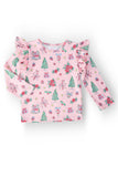 Pink Christmas L/S Ruffle Tee - Aaria Tees Aaria Tees