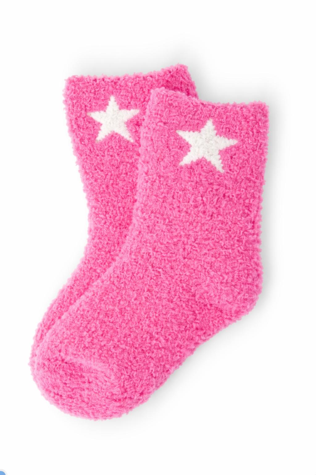 Bright Pink/Coconut Star Cozy Socks - Aaria Tees Aaria Tees