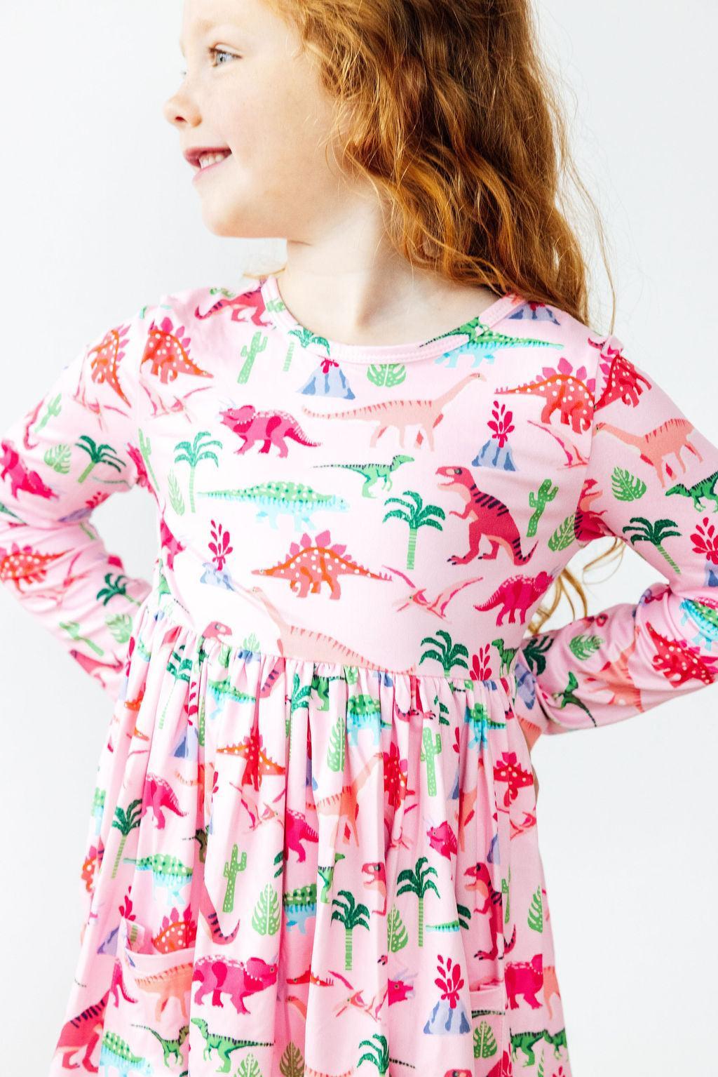 Pinkosaurus Rex L/S Pocket Twirl Dress - Aaria Tees Aaria Tees