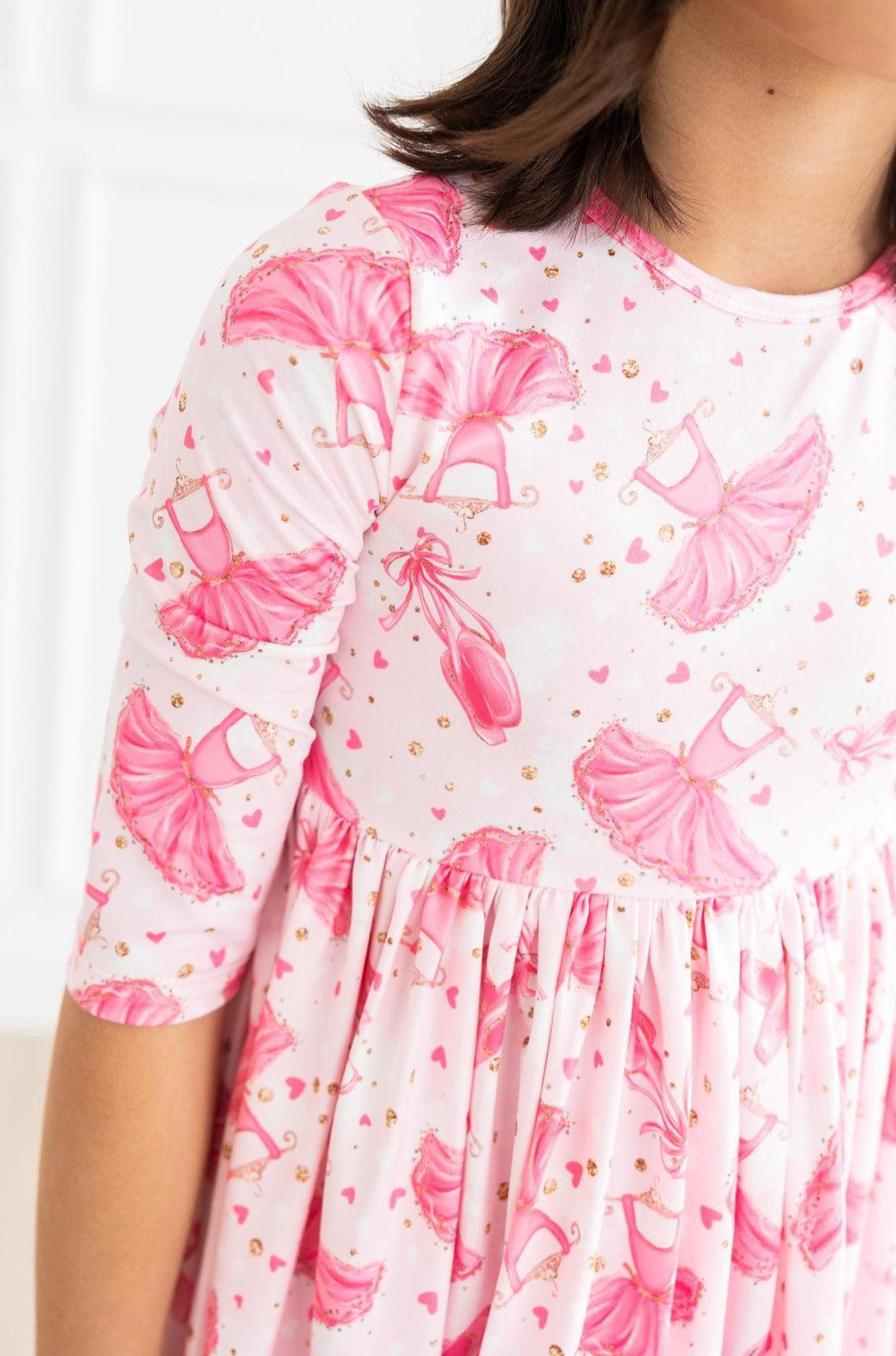 Pirouette 3/4 Sleeve Pocket Twirl Dress - Aaria Tees Aaria Tees