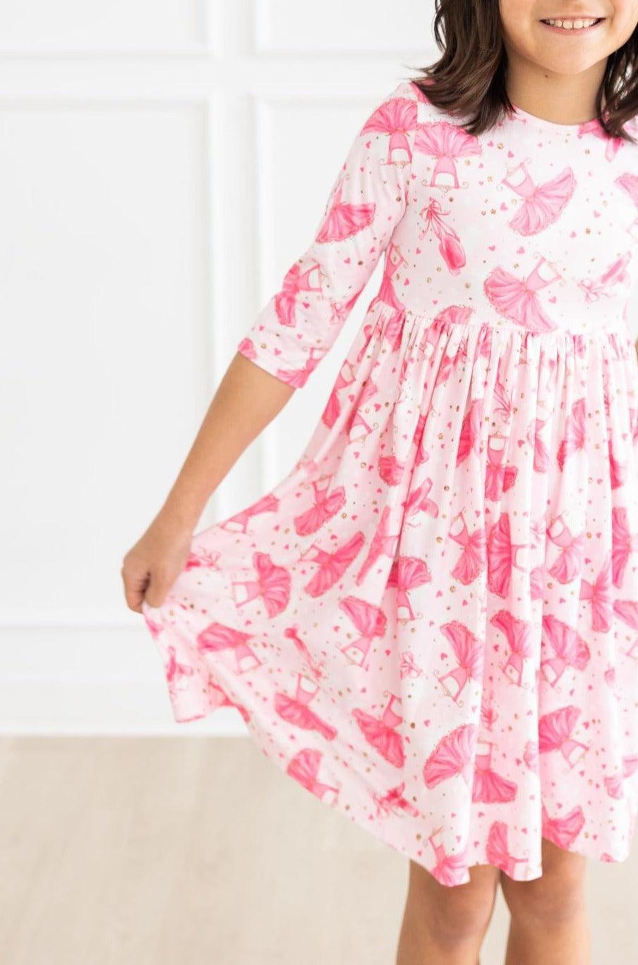 Pirouette 3/4 Sleeve Pocket Twirl Dress - Aaria Tees Aaria Tees