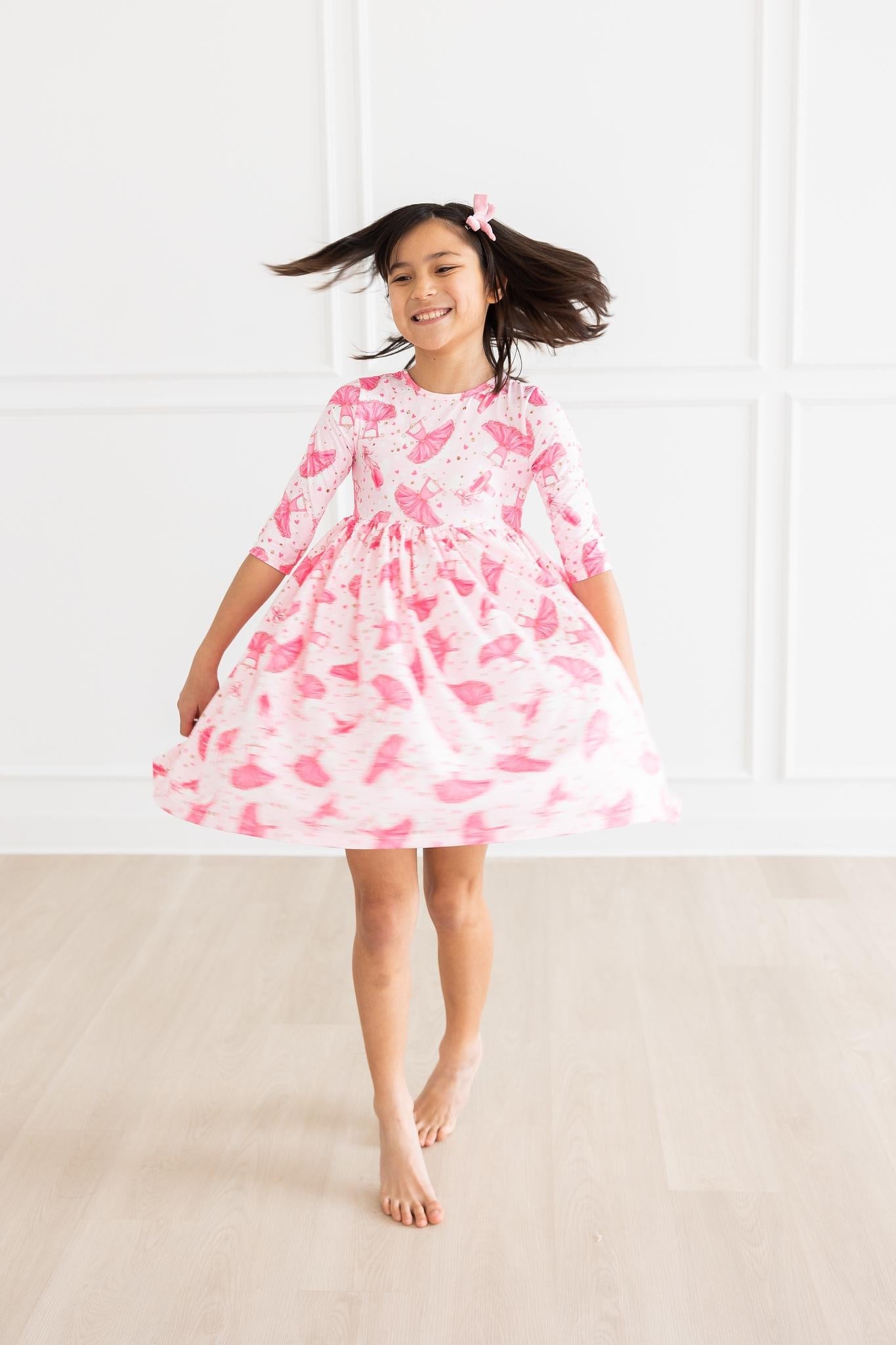 Pirouette 3/4 Sleeve Pocket Twirl Dress - Aaria Tees Aaria Tees