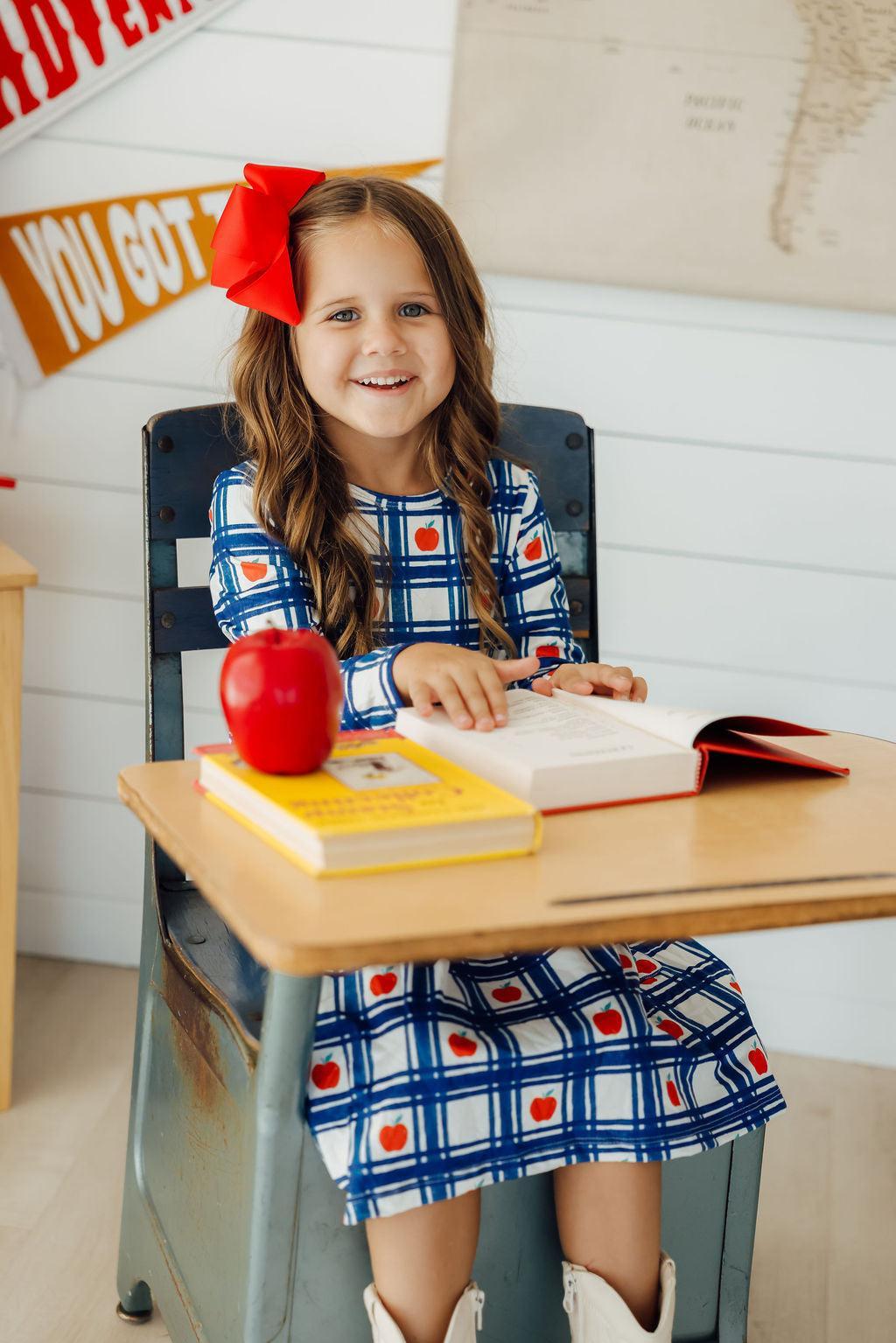 Plaid Apples L/S Pocket Twirl Dress - Aaria Tees Aaria Tees