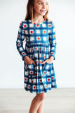 Plaid Apples L/S Pocket Twirl Dress - Aaria Tees Aaria Tees