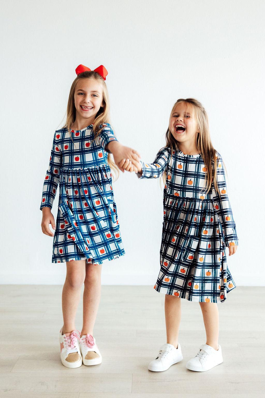 Plaid Pumpkins L/S Pocket Twirl Dress - Aaria Tees Aaria Tees
