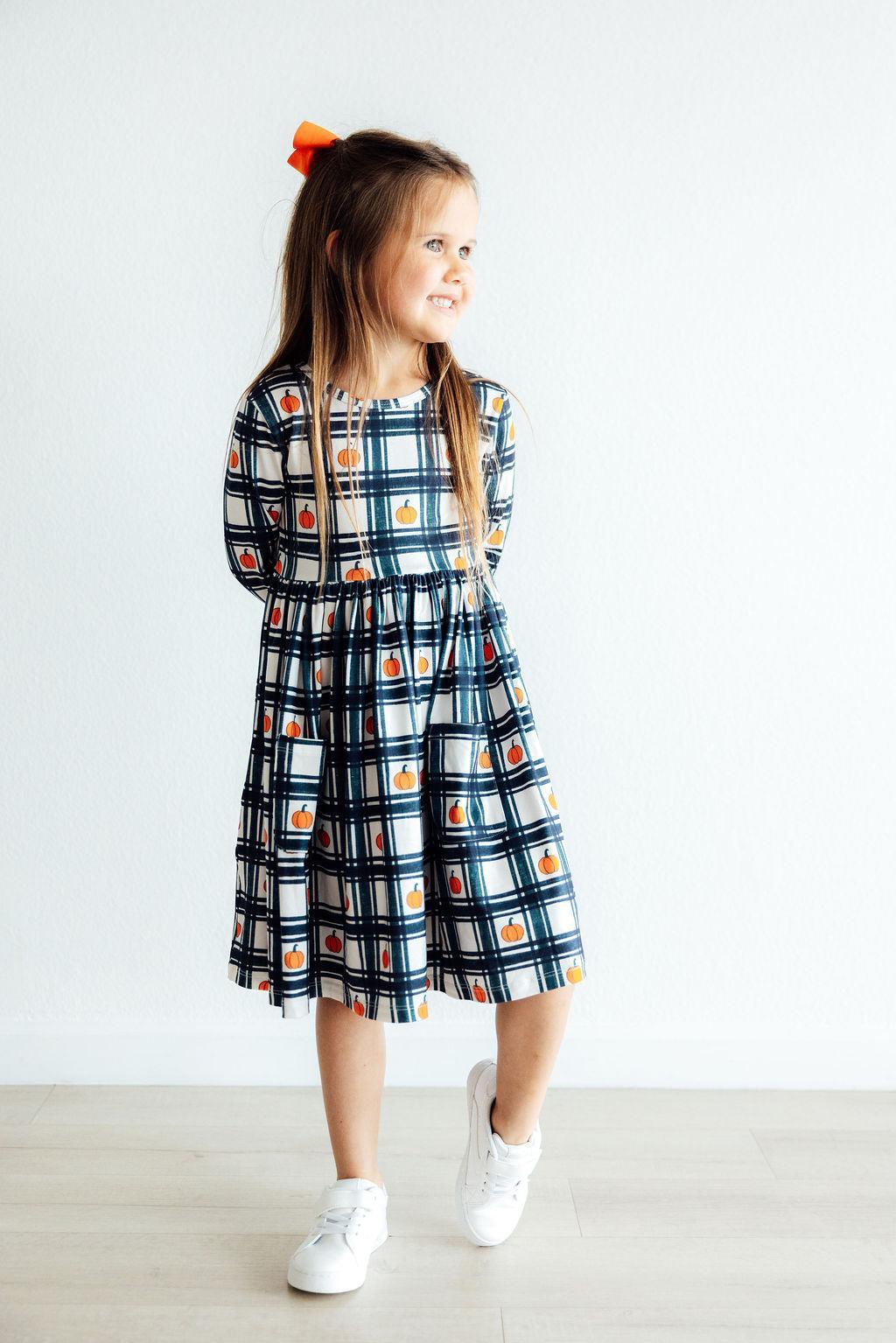 Plaid Pumpkins L/S Pocket Twirl Dress - Aaria Tees Aaria Tees