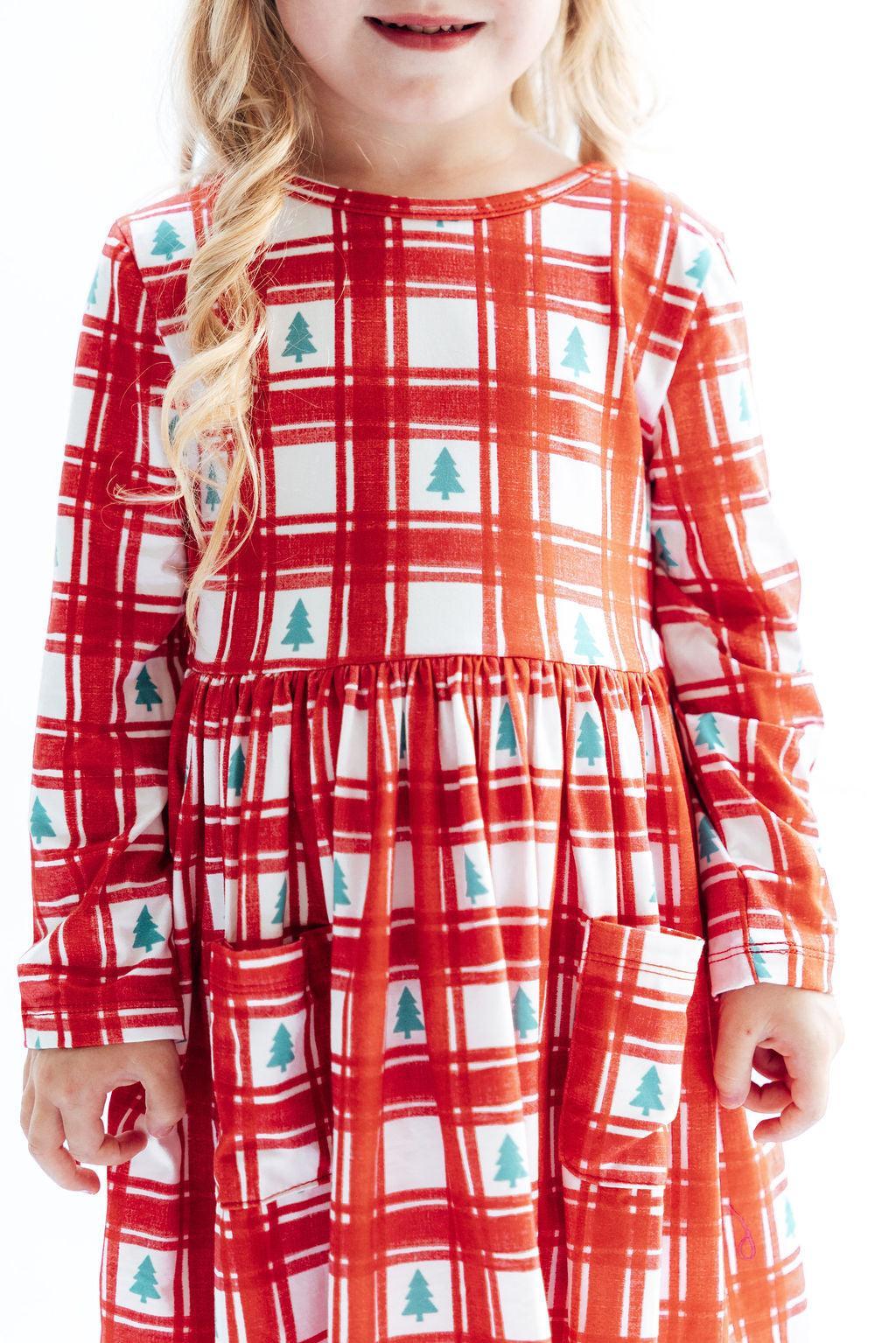 Plaid Trees L/S Pocket Twirl Dress - Aaria Tees