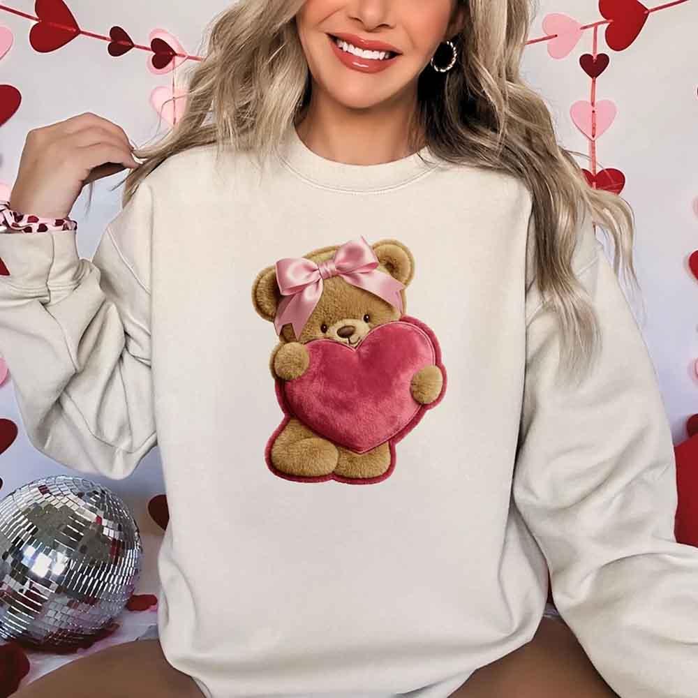 Plush Teddy Valentine Sweatshirt – Furry Look 3D Print Sweater - Aaria Tees Aaria Tees
