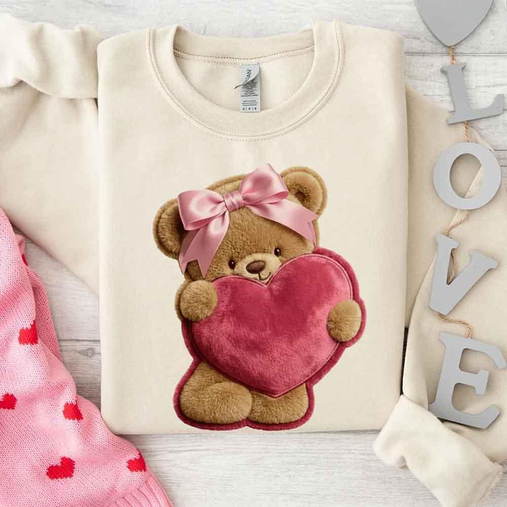Plush Teddy Valentine Sweatshirt – Furry Look 3D Print Sweater - Aaria Tees Aaria Tees