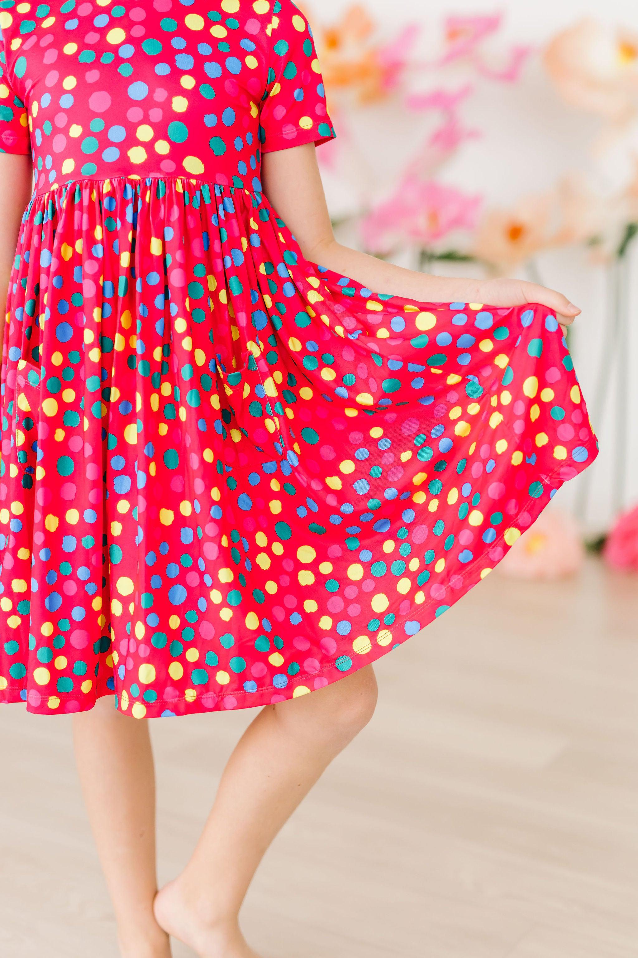 Polka Dot Party S/S Pocket Twirl Dress - Aaria Tees Aaria Tees