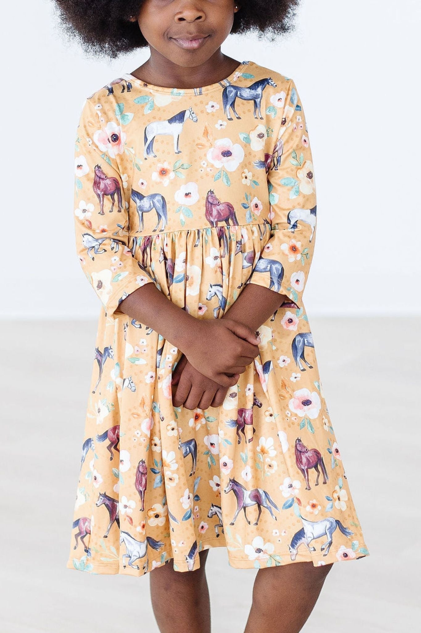 Ponies & Poppies 3/4 Sleeve Pocket Twirl Dress - Aaria Tees Aaria Tees