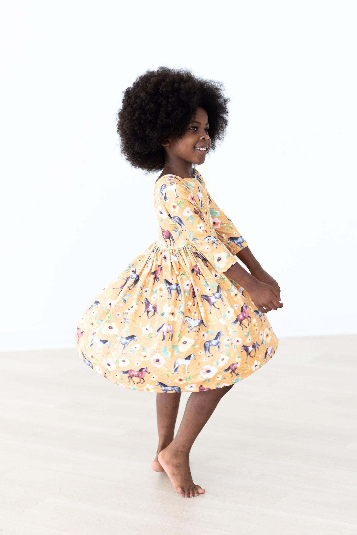 Ponies & Poppies 3/4 Sleeve Pocket Twirl Dress - Aaria Tees Aaria Tees