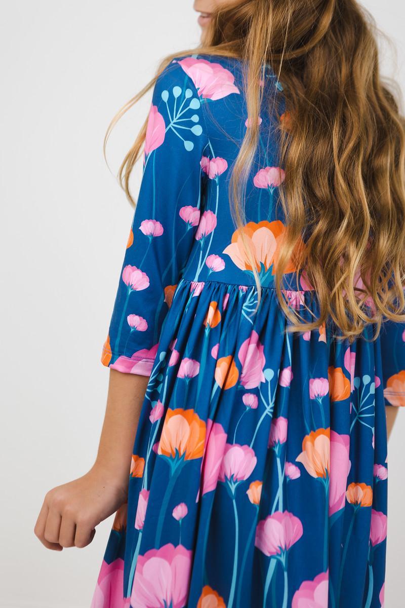 Poppies 3/4 Sleeve Pocket Twirl Dress - Aaria Tees Aaria Tees