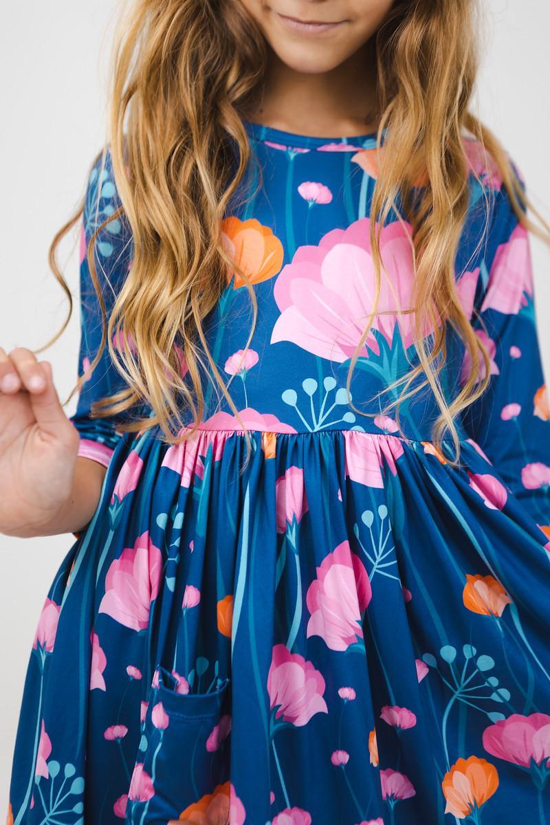 Poppies 3/4 Sleeve Pocket Twirl Dress - Aaria Tees Aaria Tees