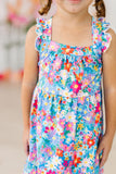 Preppy Floral Ruffle Cross Back Dress - Aaria Tees Aaria Tees