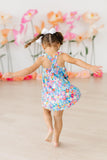 Preppy Floral Ruffle Cross Back Dress - Aaria Tees Aaria Tees