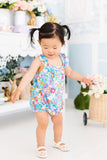 Preppy Floral Ruffle Cross Back Romper - Aaria Tees Aaria Tees