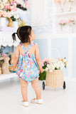 Preppy Floral Ruffle Cross Back Romper - Aaria Tees Aaria Tees