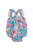 Preppy Floral Ruffle Cross Back Romper - Aaria Tees Aaria Tees