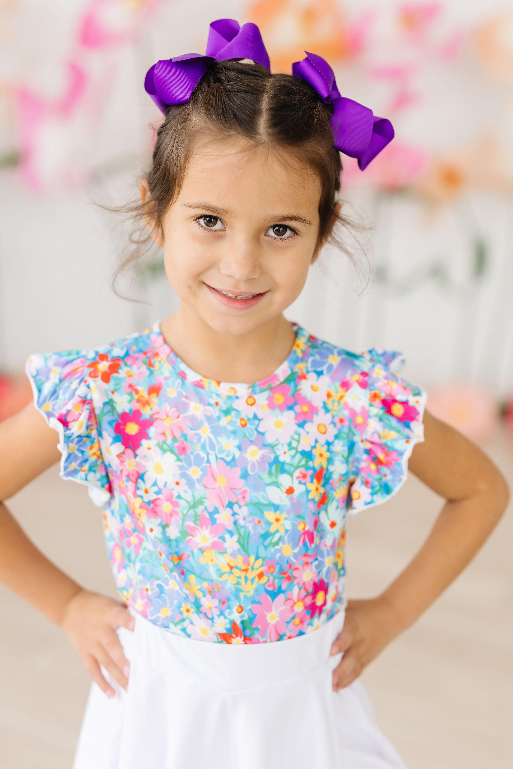 Preppy Floral S/S Ruffle Tee - Aaria Tees Aaria Tees