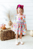 Preppy Pumpkins 3/4 Sleeve Ruffle Twirl Dress Aaria Tees