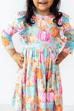 Preppy Pumpkins 3/4 Sleeve Ruffle Twirl Dress Aaria Tees