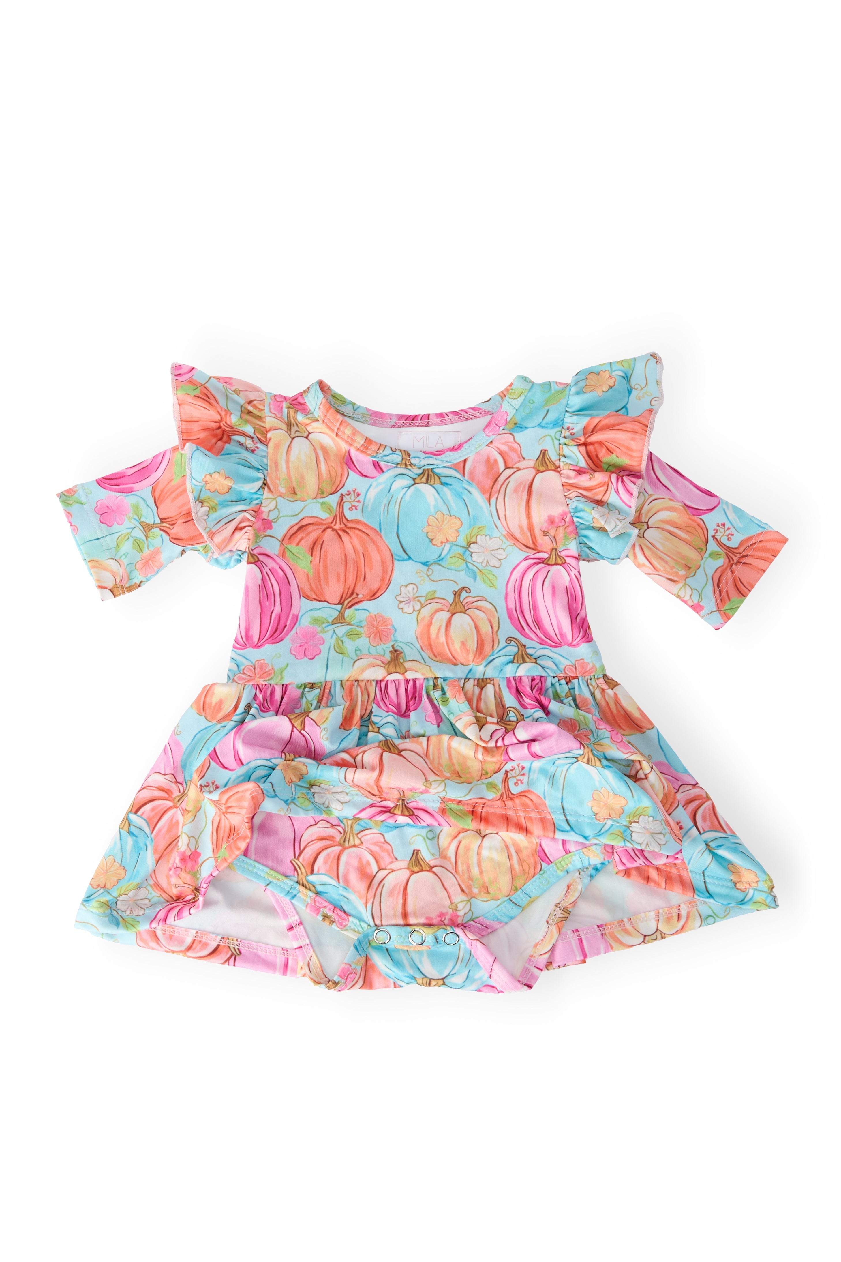 Preppy Pumpkins 3/4 Sleeve Twirl Flutter Bodysuit - Aaria Tees Aaria Tees