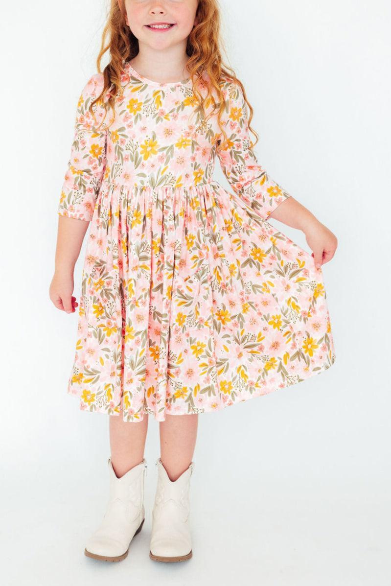 Pretty Peachy 3/4 Sleeve Pocket Twirl Dress - Aaria Tees Aaria Tees