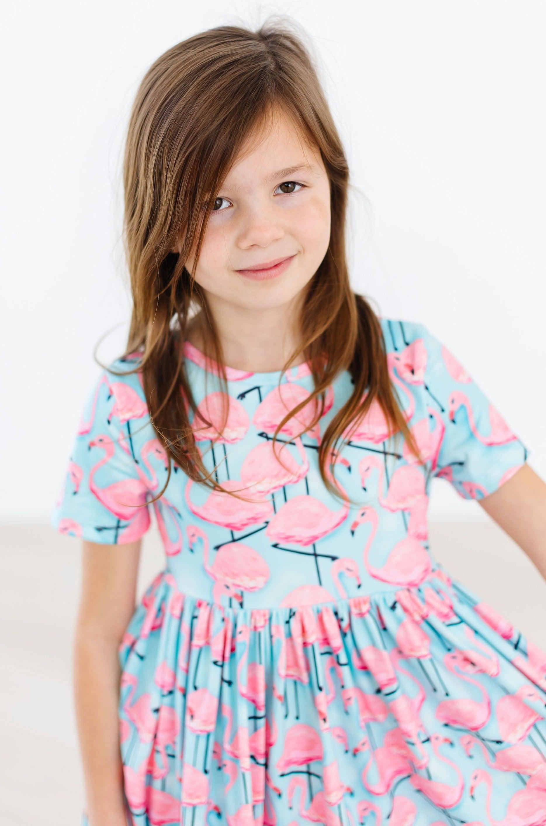Pretty in Pink Flamingos S/S Pocket Twirl Dress - Aaria Tees Aaria Tees