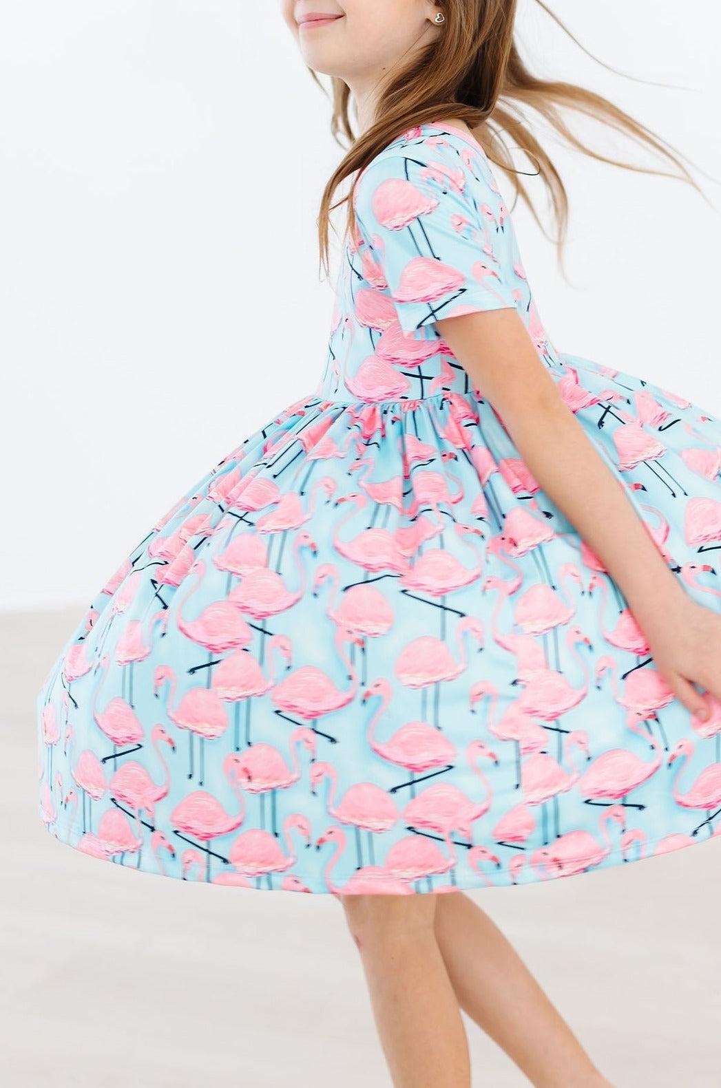 Pretty in Pink Flamingos S/S Pocket Twirl Dress - Aaria Tees Aaria Tees